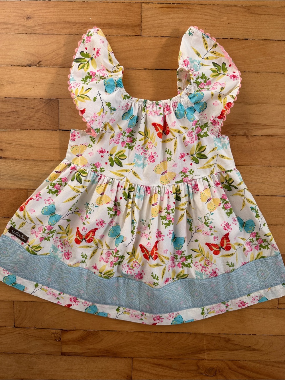 Matilda Jane White Floral & Butterfly Dress with Blue Border